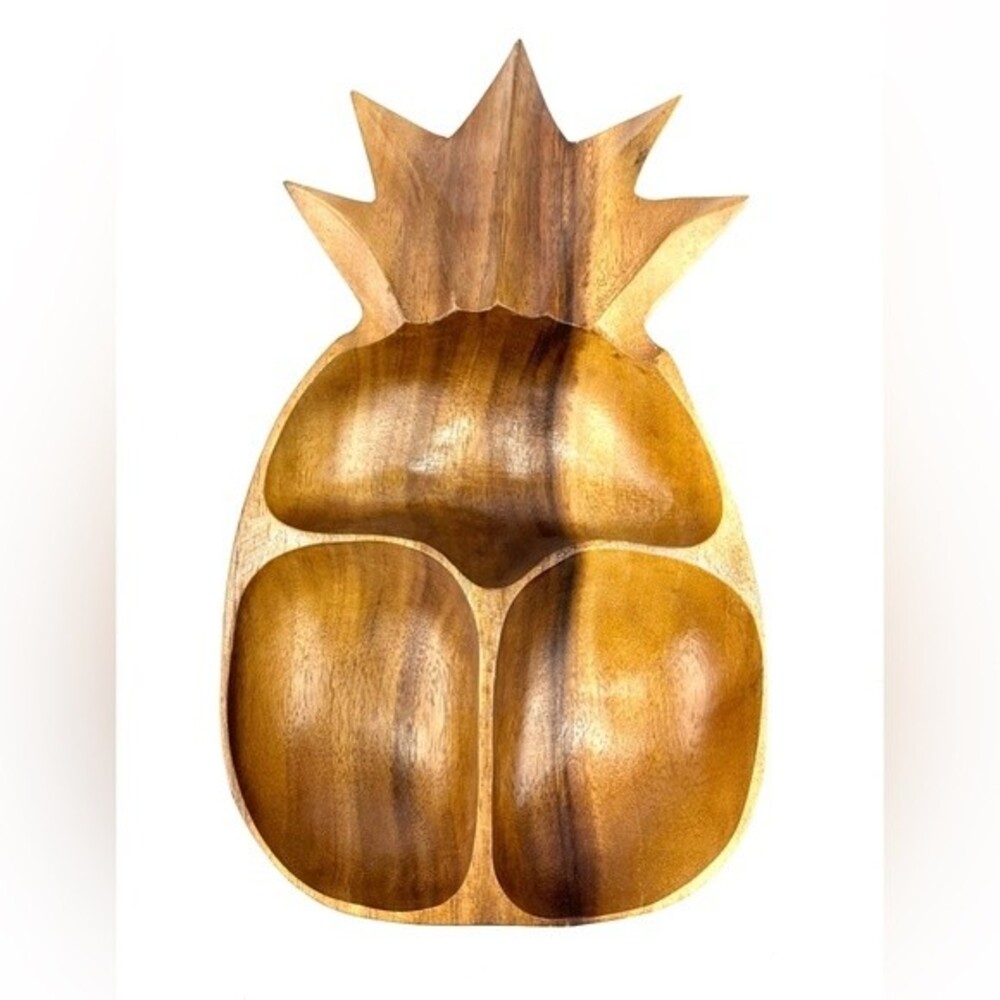 Vintage Monkey Pod Divided Wood Pineapple Serving Tray/Trinket Dish Acacia Wood